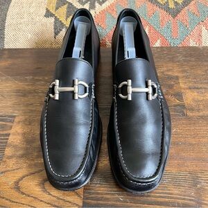 Salvatore Ferragamo CANCUN Gancini Bit Black Calf Leather Moccasin Loafers 13 D